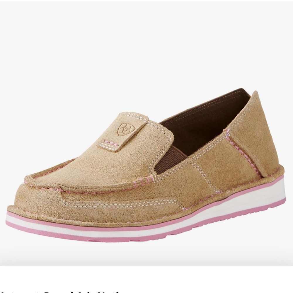 Ariat Youth Taupe Suede Loafers with Pink Sole